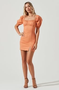 Wendy Square Neck Puff Sleeve Mini Dress -Chic Outfit Shop ACDR100952C PAPAYA 1 0e603d91 6418 43d1 934a 0a1250d7734d