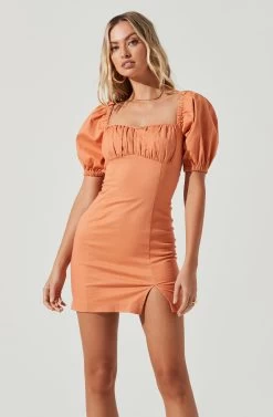 Wendy Square Neck Puff Sleeve Mini Dress -Chic Outfit Shop ACDR100952C PAPAYA 2 4f7d3402 6b43 4d50 9672 75fa667043c0