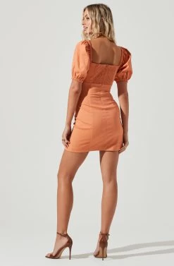 Wendy Square Neck Puff Sleeve Mini Dress -Chic Outfit Shop ACDR100952C PAPAYA 3 c6b4e914 0667 49a0 aa2b fae40398a7e2