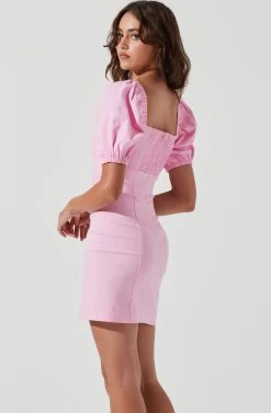 Wendy Square Neck Puff Sleeve Mini Dress -Chic Outfit Shop ACDR100952C PINK 0954 b8df0d01 aa9a 446f a2b0 1a24771b5fee