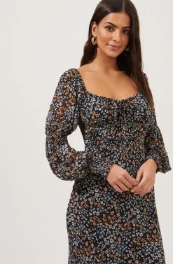 Salinas Floral Long Sleeve Midi Dress -Chic Outfit Shop ACDR100955 BLACKMULTIDITSY 2