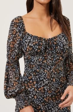 Salinas Floral Long Sleeve Midi Dress -Chic Outfit Shop ACDR100955 BLACKMULTIDITSY 3