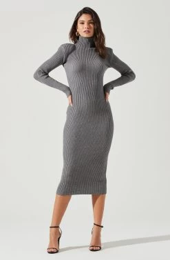 Abilene Long Sleeve Turtleneck Midi Sweater Dress -Chic Outfit Shop ACDR100970 CHARCOAL 1826 365522e1 de89 4524 981f 292b0421270a