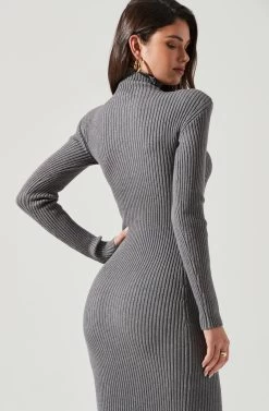 Abilene Long Sleeve Turtleneck Midi Sweater Dress -Chic Outfit Shop ACDR100970 CHARCOAL 1843 b65ce296 65b8 4f37 bb40 9a9a81cd5fcb