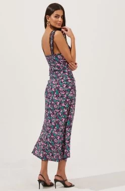 Alva Floral Midi Dress -Chic Outfit Shop ACDR101003 BLACKPURPLEFLORAL 3