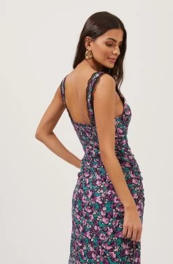 Alva Floral Midi Dress -Chic Outfit Shop ACDR101003 BLACKPURPLEFLORAL 4