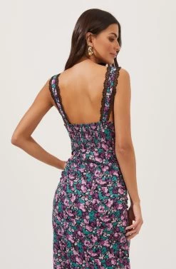 Alva Floral Midi Dress -Chic Outfit Shop ACDR101003 BLACKPURPLEFLORAL 5