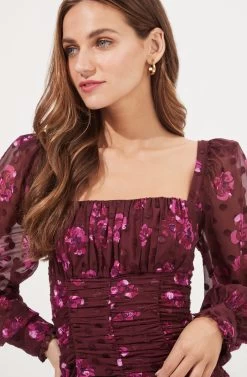 Rosalee Floral Ruched Burnout Mini Dress -Chic Outfit Shop ACDR101012 FUCHSIABURNOUTFLORAL 3