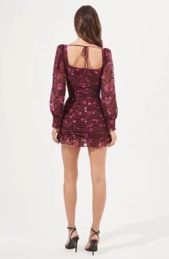 Rosalee Floral Ruched Burnout Mini Dress -Chic Outfit Shop ACDR101012 FUCHSIABURNOUTFLORAL 4