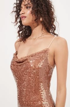 Sparks Fly Sequin Cowl Neck Mini Dress -Chic Outfit Shop ACDR101018 NUDE 4