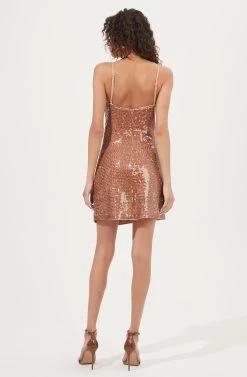 Sparks Fly Sequin Cowl Neck Mini Dress -Chic Outfit Shop ACDR101018 NUDE 5