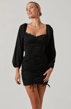 Mardi Ruched Sweetheart Mini Dress -Chic Outfit Shop ACDR101019B BLACK 3