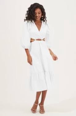Rosewood Surplice Cutout Waist Midi Dress -Chic Outfit Shop ACDR101059 WHITE 1