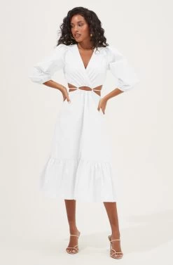 Rosewood Surplice Cutout Waist Midi Dress -Chic Outfit Shop ACDR101059 WHITE 2