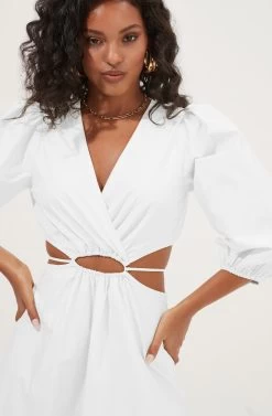 Rosewood Surplice Cutout Waist Midi Dress -Chic Outfit Shop ACDR101059 WHITE 4