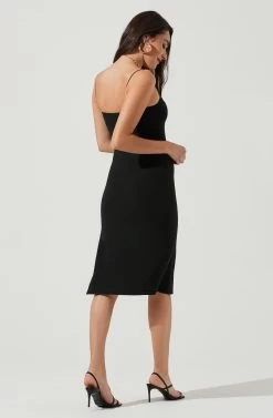 Dixon Square Neck Crinkle Midi Dress -Chic Outfit Shop ACDR101075 BLACK 3