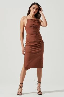 Armona Square Neck Ruched Midi Dress -Chic Outfit Shop ACDR101095 BROWN 2 3a2d8fdb 2b65 4c51 a3d6 4f2b152438f2