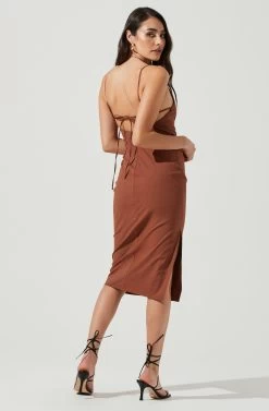 Armona Square Neck Ruched Midi Dress -Chic Outfit Shop ACDR101095 BROWN 7 e38e8be7 b7b7 4b1d ba0a 7de8ed6d2936