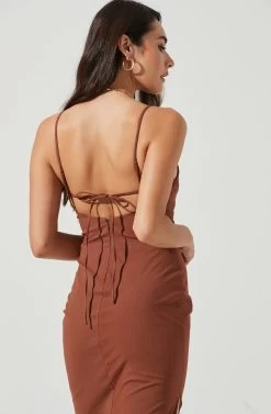 Armona Square Neck Ruched Midi Dress -Chic Outfit Shop ACDR101095 BROWN 8 98d80f22 e904 4ca2 abf9 f67788a2bc5d