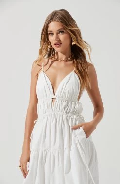 Cassie Cinched Tiered Maxi Dress -Chic Outfit Shop ACDR101109 WHITE 0129