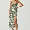 Destination Tropical Print Side Slit Midi Dress -Chic Outfit Shop ACDR101132 GREENWHITEPALM 1