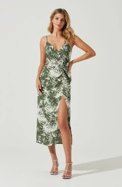 Destination Tropical Print Side Slit Midi Dress