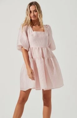 Principessa Bubble Sleeve Cutout Mini Dress -Chic Outfit Shop ACDR101139 PINK 2
