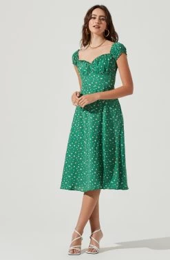 Keepsake Floral Sweetheart Neck Puff Sleeve Midi Dress