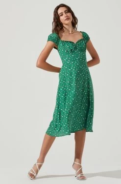 Keepsake Floral Sweetheart Neck Puff Sleeve Midi Dress -Chic Outfit Shop ACDR101150 GREENFLORAL 2