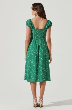 Keepsake Floral Sweetheart Neck Puff Sleeve Midi Dress -Chic Outfit Shop ACDR101150 GREENFLORAL 3