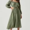 Cassian Off Shoulder Cutout Tie Waist Midi Dress -Chic Outfit Shop ACDR101154 SAGE 1