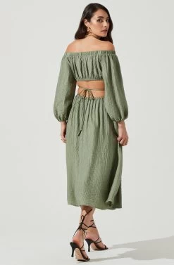 Cassian Off Shoulder Cutout Tie Waist Midi Dress -Chic Outfit Shop ACDR101154 SAGE 3