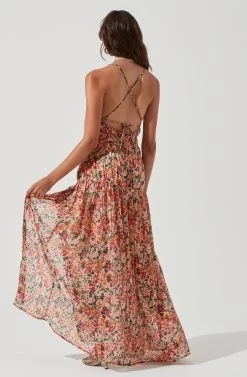 Tropics Plunge Neck Pleated Open Back Maxi Dress -Chic Outfit Shop ACDR101168 PEACHFUCHSIAFLORAL 0699 924c36b3 0cbb 4931 874e c4cd5678f6d7