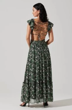 Primrose Floral Strappy Back Maxi Dress -Chic Outfit Shop ACDR101176 BLACKPURPLEFLORAL 5