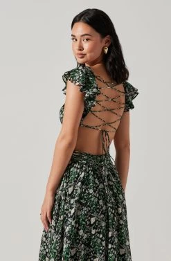 Primrose Floral Strappy Back Maxi Dress -Chic Outfit Shop ACDR101176 BLACKPURPLEFLORAL 6