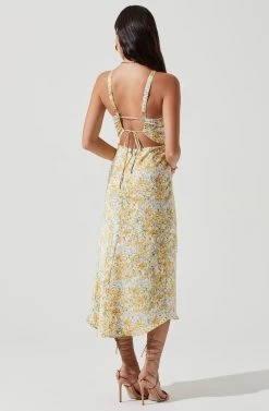 Sandrine Floral Halter Midi Dress -Chic Outfit Shop ACDR101203B CREAMYELLOWFLORAL 0123