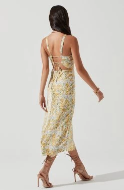 Sandrine Floral Halter Midi Dress -Chic Outfit Shop ACDR101203B CREAMYELLOWFLORAL 0125