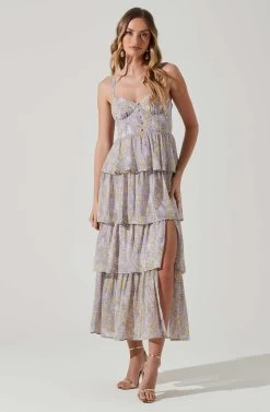 Midsummer Floral Tiered Maxi Dress -Chic Outfit Shop ACDR101226B LAVENDERYELLOWFLR 1