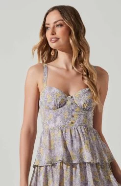 Midsummer Floral Tiered Maxi Dress -Chic Outfit Shop ACDR101226B LAVENDERYELLOWFLR 4