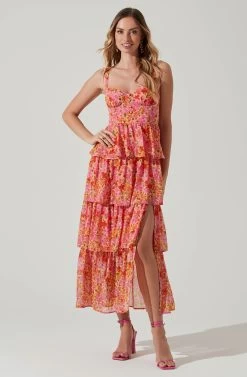 Midsummer Floral Tiered Maxi Dress -Chic Outfit Shop ACDR101226B MAGENTAYELLOWFLRL 1