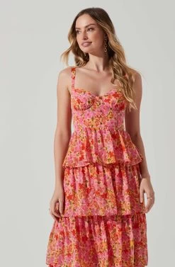 Midsummer Floral Tiered Maxi Dress -Chic Outfit Shop ACDR101226B MAGENTAYELLOWFLRL 3