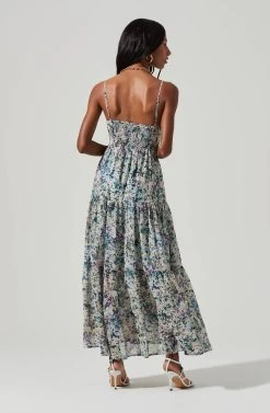 Brandy Floral Cinched Front Cutout Maxi Dress -Chic Outfit Shop ACDR101239 BLUE PURPLEFLORAL 4 18b63516 82e3 4933 9e77 b9a6a9f00bdf