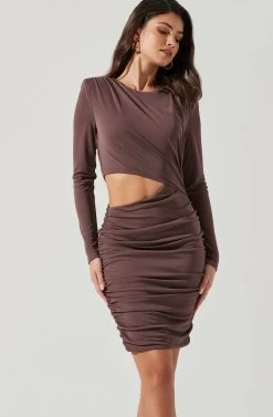 Cairo Cutout Long Sleeve Mini Dress 10 Cairo Cutout Long Sleeve Mini Dress -Chic Outfit Shop ACDR101318 MOCHA 1757