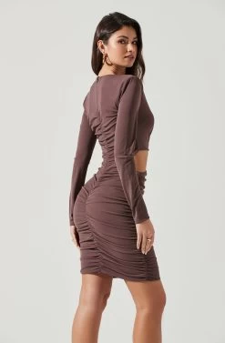 Cairo Cutout Long Sleeve Mini Dress 11 Cairo Cutout Long Sleeve Mini Dress -Chic Outfit Shop ACDR101318 MOCHA 1763