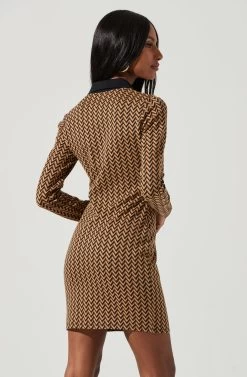 Kambrie Collared Chevron Mini Dress -Chic Outfit Shop ACDR101334 MUSTARDMULTICHEVRON 1494