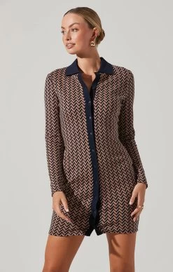 Kambrie Collared Chevron Mini Dress -Chic Outfit Shop ACDR101334 NAVY PINKCHEVRON 3