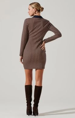 Kambrie Collared Chevron Mini Dress -Chic Outfit Shop ACDR101334 NAVY PINKCHEVRON 5