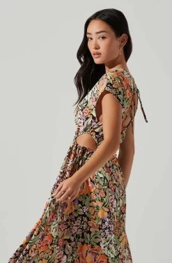 Miranda Floral Print Midi Dress 10 Miranda Floral Print Midi Dress -Chic Outfit Shop ACDR101340B ORANGEBLACKFLORAL 4