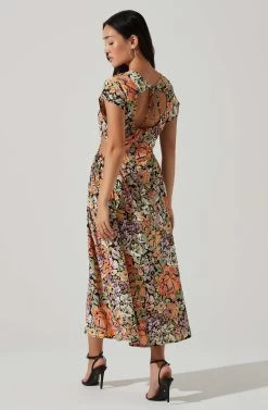 Miranda Floral Print Midi Dress 11 Miranda Floral Print Midi Dress -Chic Outfit Shop ACDR101340B ORANGEBLACKFLORAL 5