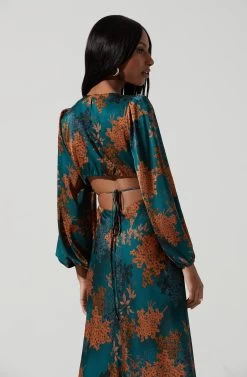 Quinn Floral Cutout Midi Dress -Chic Outfit Shop ACDR101358 GREENRUSTFLORAL 2036